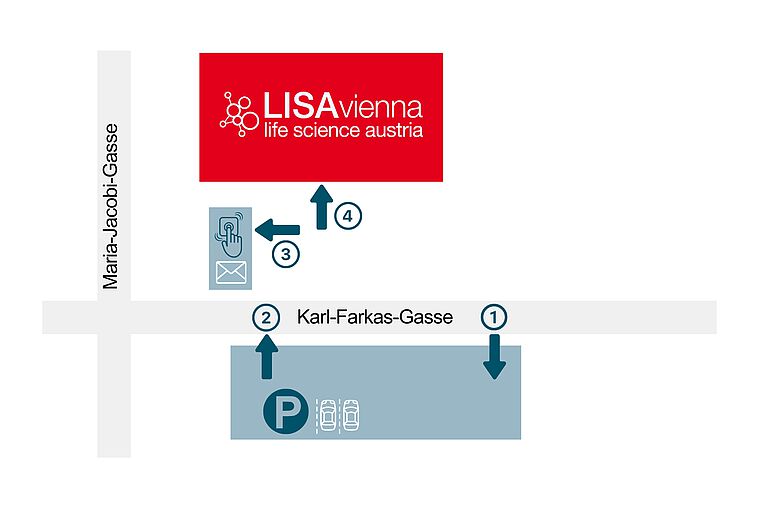 The image provides information on where to find LISAvienna's parking lots